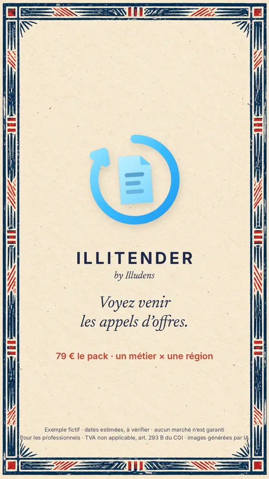 Affiche du film Illitender : un cadre gravé, une flèche bleue qui se referme autour d’un document